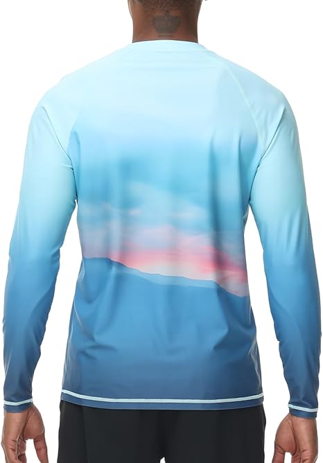 Men's UPF 50+ Sun Protection Swim Shirt, Quick-Drying Long-Sleeve T-shirt, Loose Fit, suitable for water sports, fishing, and other outdoor activities, effectively protects against UV rays.