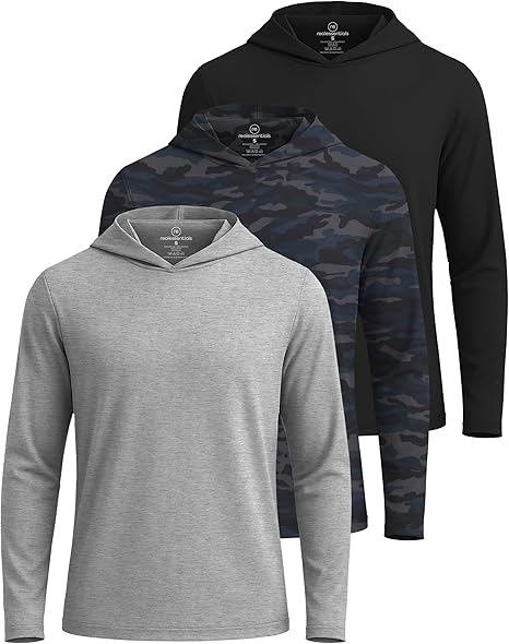Three-piece set: Men's quick-drying, moisture-wicking, long-sleeved fishing and sports hooded pullover (plus sizes and extra long).