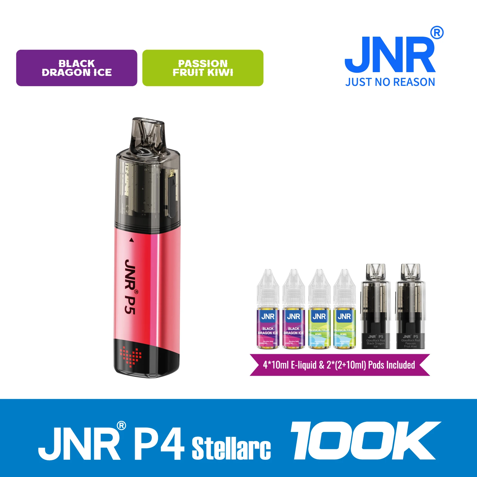 Black Dragon Ice | JNR Vape P5 GlassRock 100K Puffs Kit - Refillable & Replaceable Pod Vape