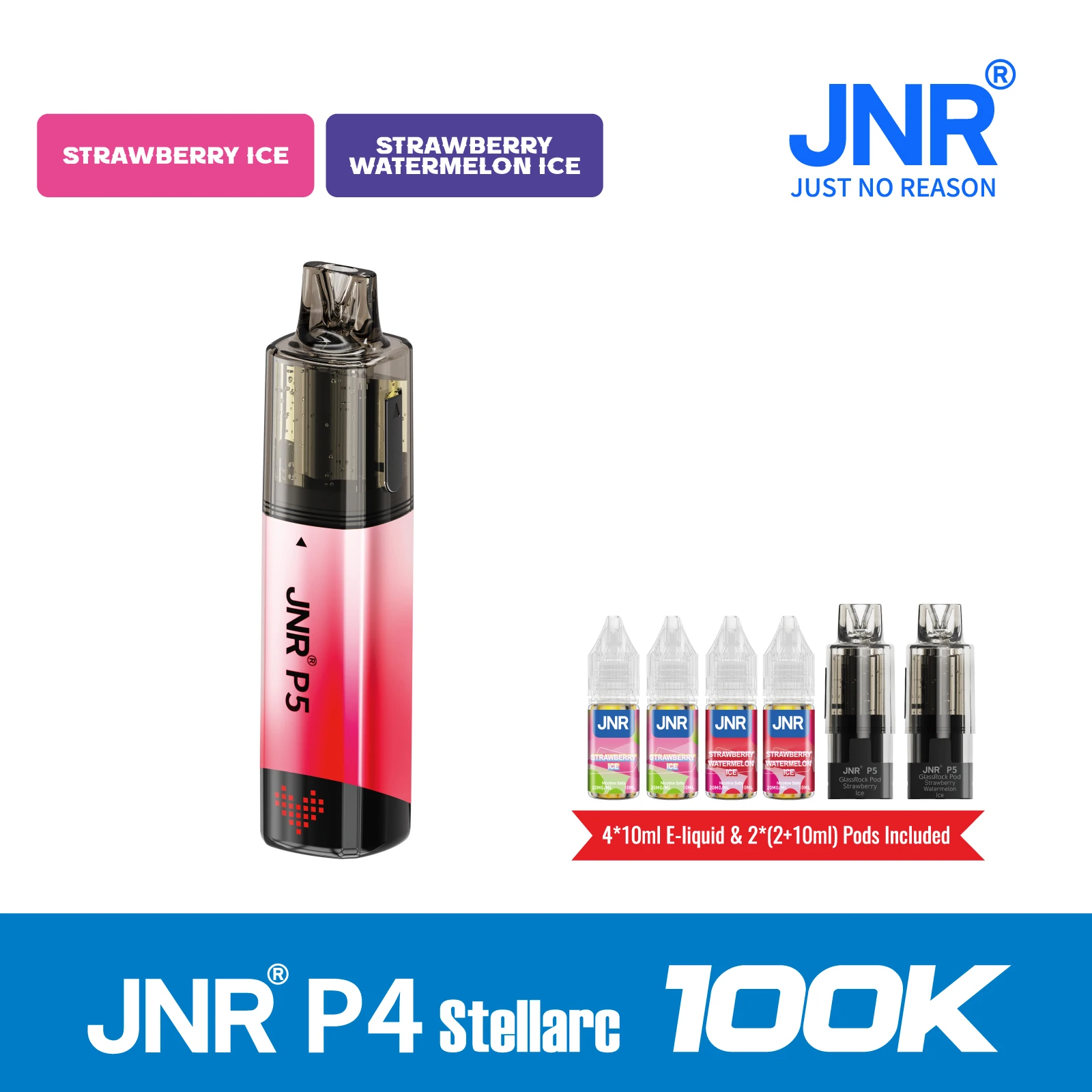 Strawberry Ice | JNR Vape P5 GlassRock 100K Puffs Kit - Refillable & Replaceable Pod Vape
