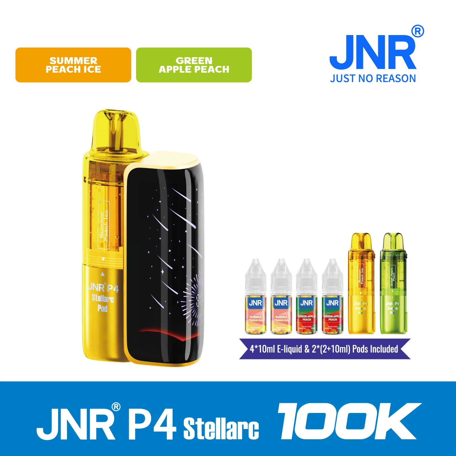 Summer Peach Ice | JNR Vape P4 Stellarc 100K Puffs Kit - Refillable & Replaceable Pod Vape