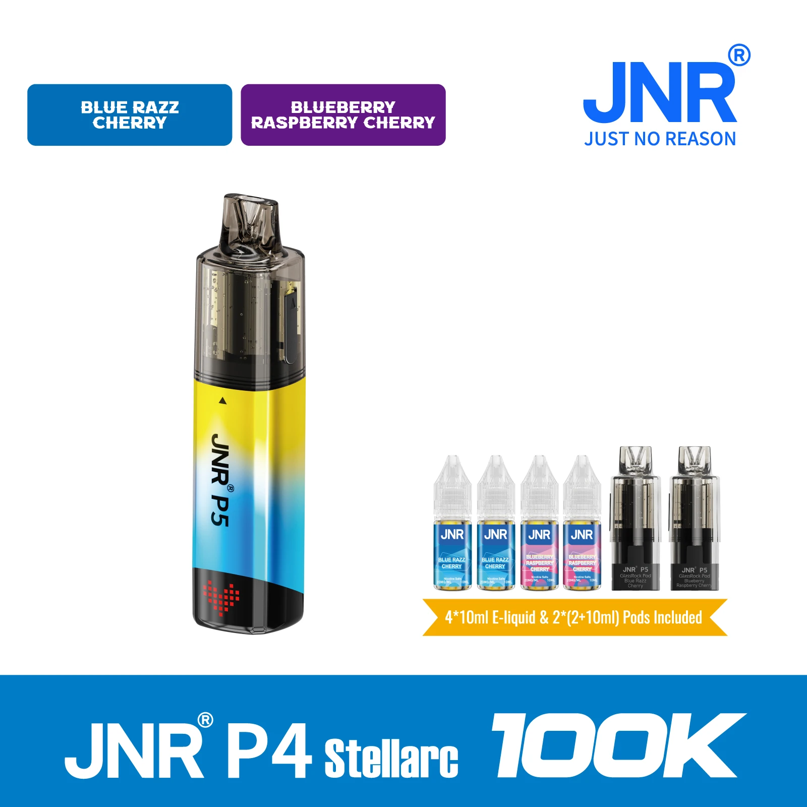 Blue Razz Cherry | JNR Vape P5 GlassRock 100K Puffs Kit - Refillable & Replaceable Pod Vape