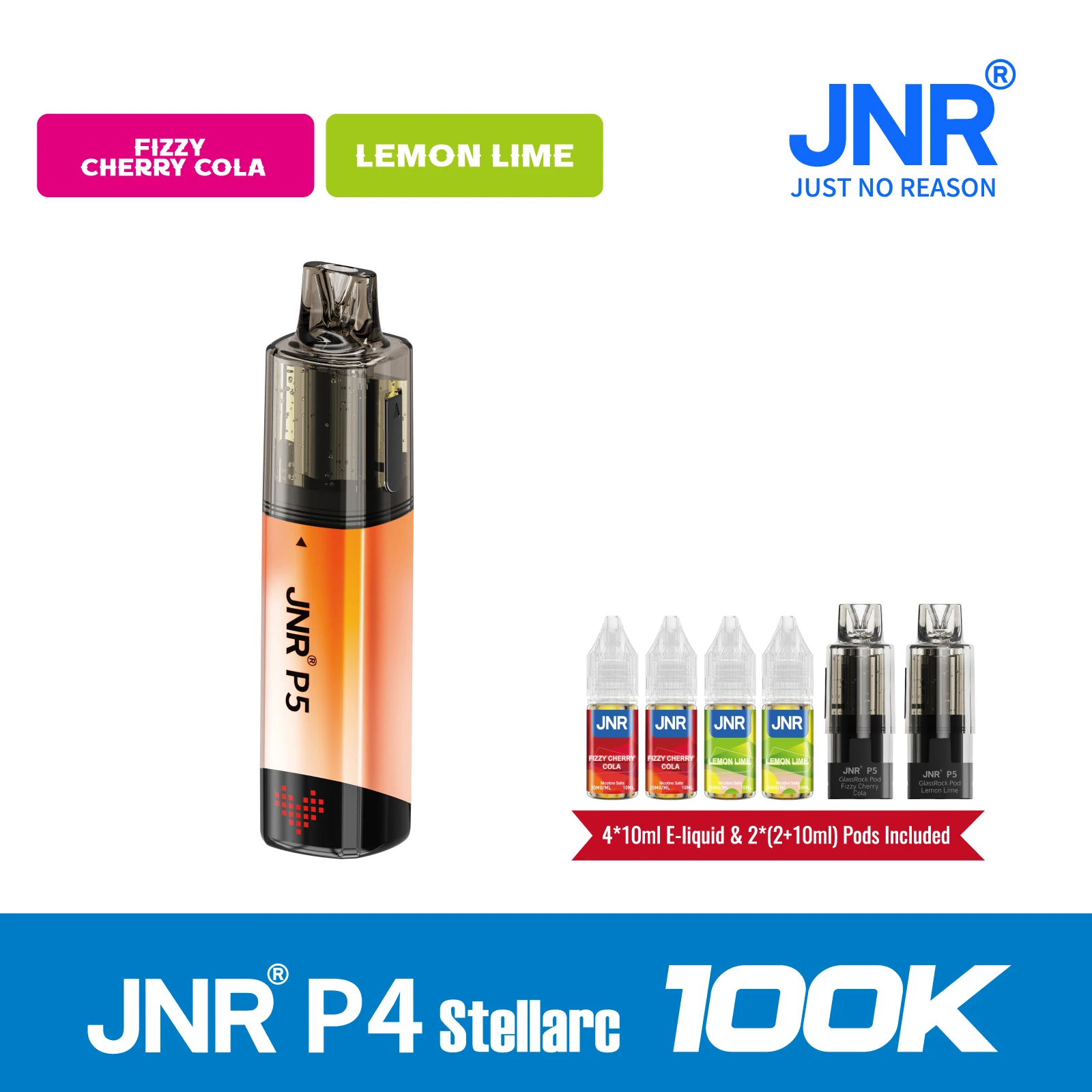 Fizzy Cherry Cola | JNR Vape P5 GlassRock 100K Puffs Kit - Refillable & Replaceable Pod Vape
