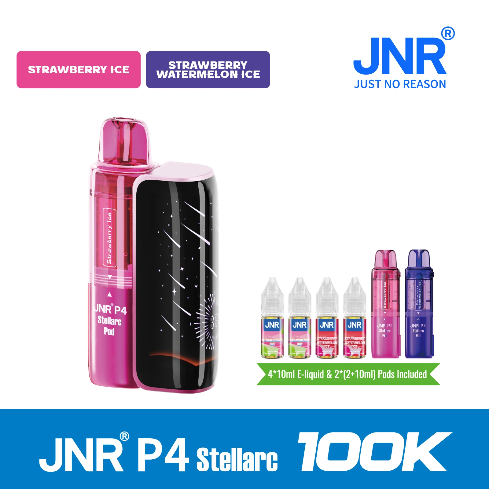 Strawberry Ice | JNR Vape P4 Stellarc 100K Puffs Kit - Refillable & Replaceable Pod Vape