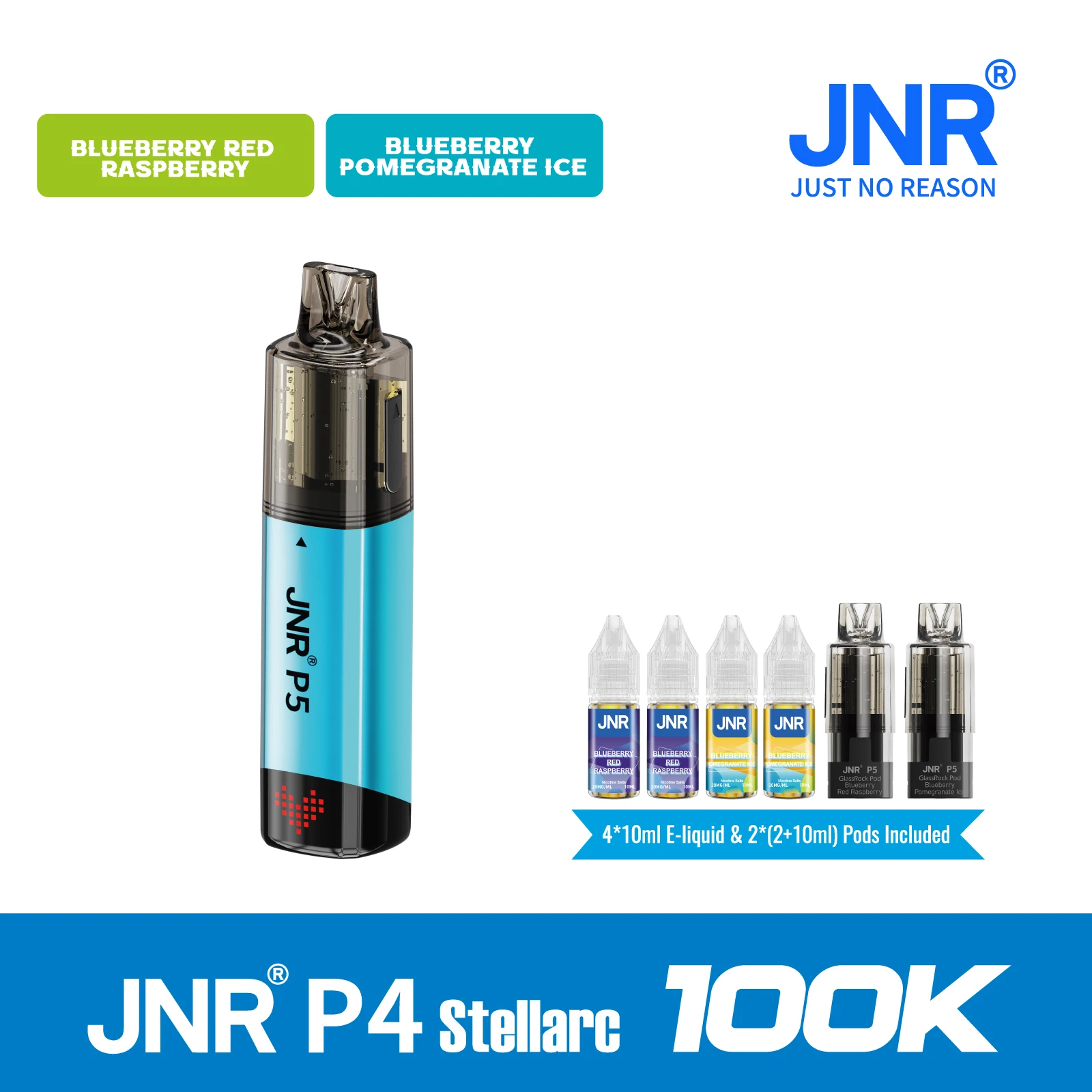 Blueberry Red Raspberry | JNR Vape P5 GlassRock 100K Puffs Kit - Refillable & Replaceable Pod Vape