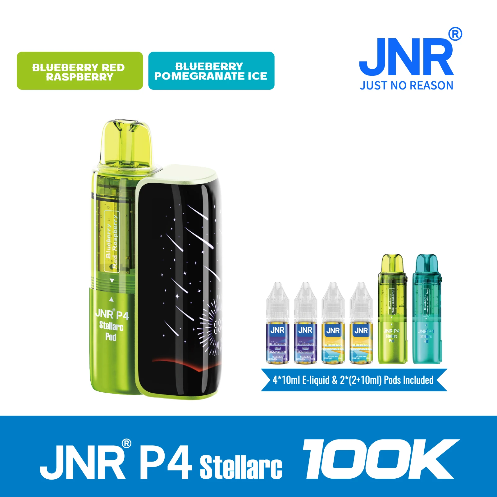 Blueberry Red Raspberry | JNR Vape P4 Stellarc 100K Puffs Kit - Refillable & Replaceable Pod Vape