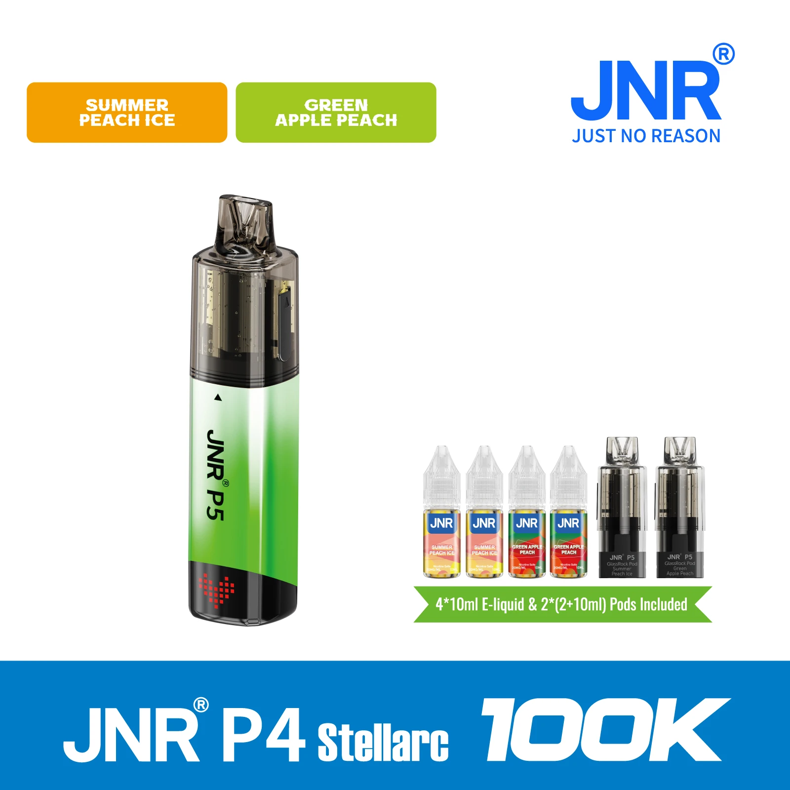Summer Peach Ice | JNR Vape P5 GlassRock 100K Puffs Kit - Refillable & Replaceable Pod Vape