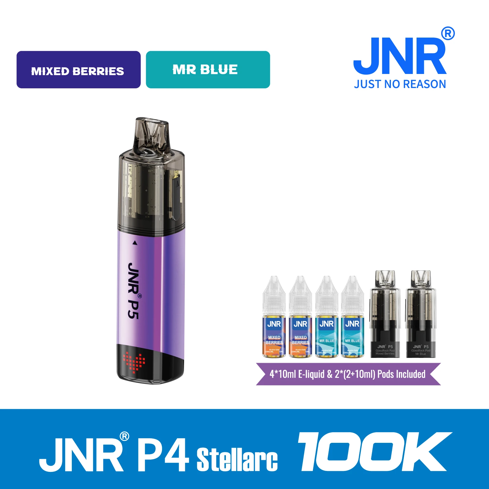 Mixed Berries | JNR Vape P5 GlassRock 100K Puffs Kit - Refillable & Replaceable Pod Vape