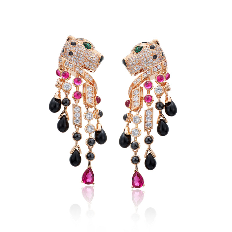 Gold-Plated Black Flower Tassel Earrings – Burnt Green & Leopard Chic