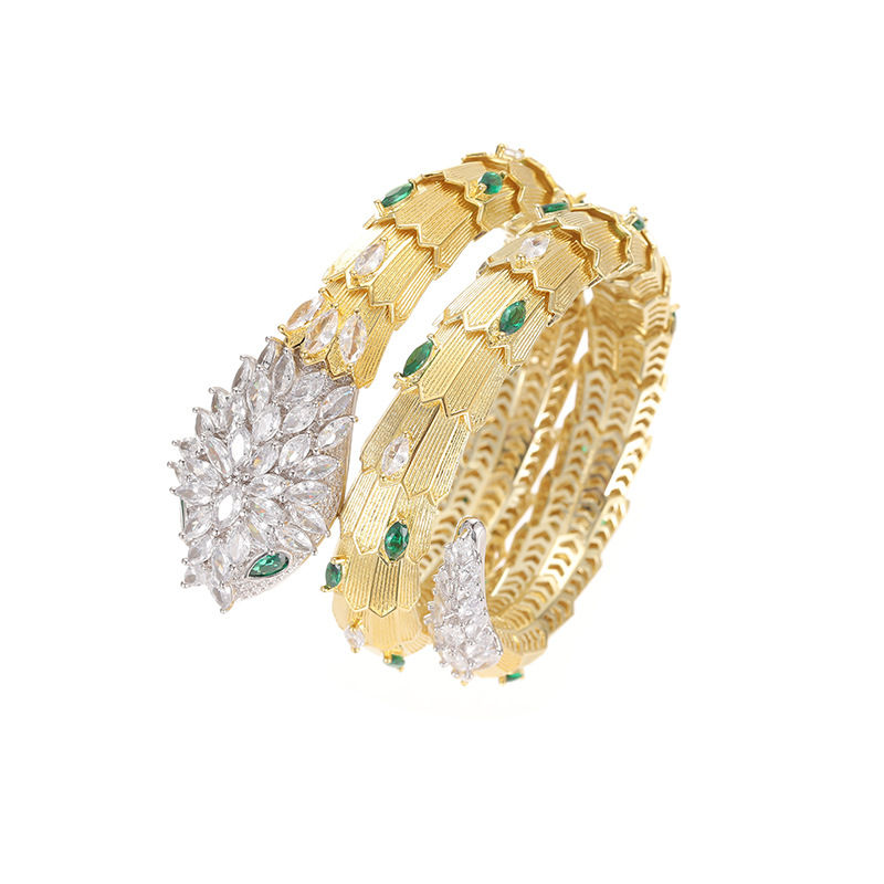 Elastic Gold-Plated Double-Circle Snake Bracelet – Vintage Twist in Motion