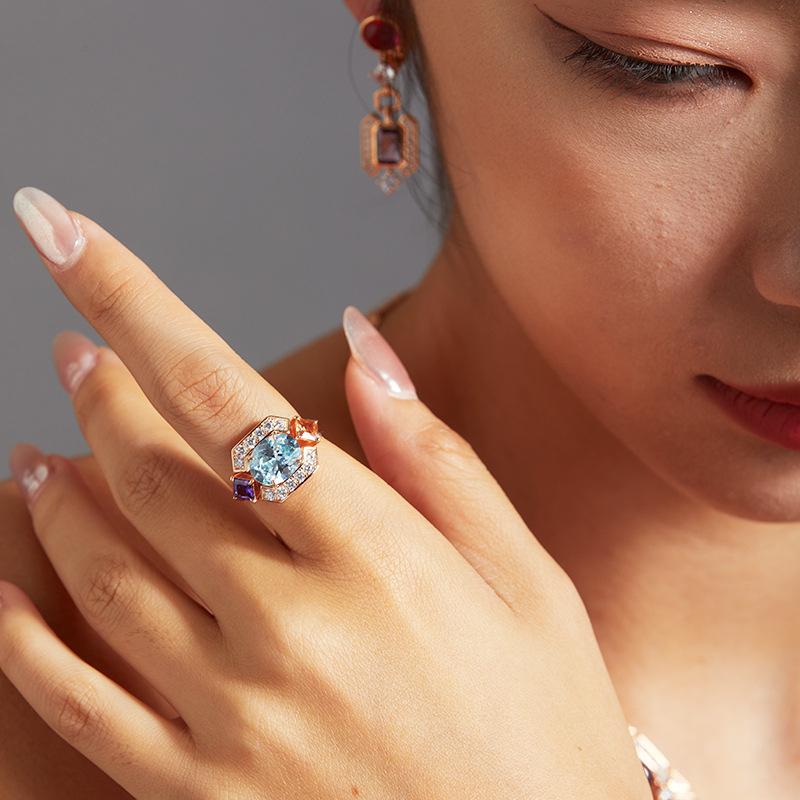 Gold-Plated Simulated Aquamarine Statement Ring – Ocean Blue Sparkle