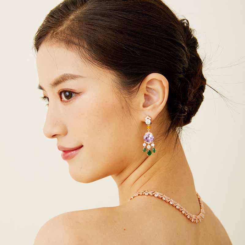 Gold-Plated Asymmetrical Fanta Stone Tassel Earrings – Vibrant Boho Vibes