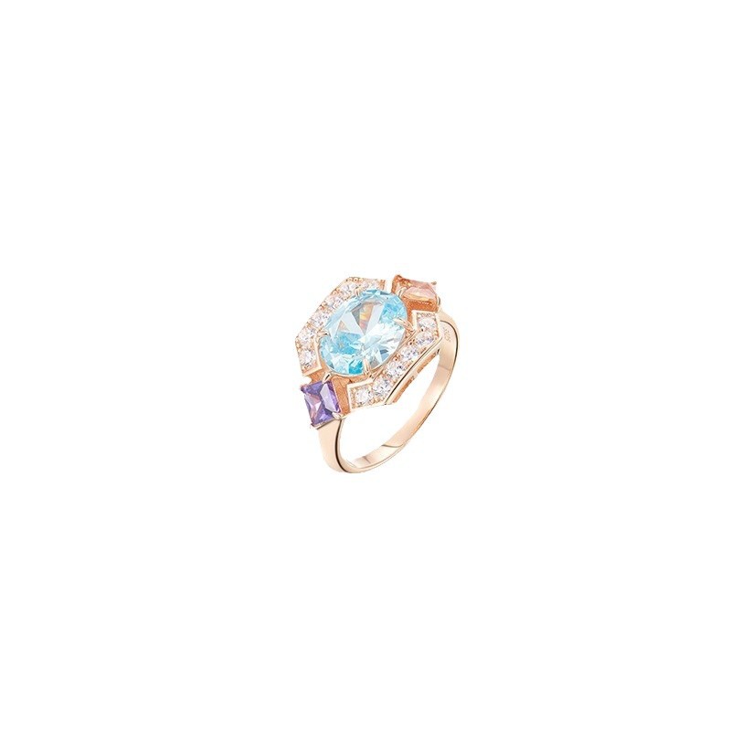 Gold-Plated Simulated Aquamarine Statement Ring – Ocean Blue Sparkle