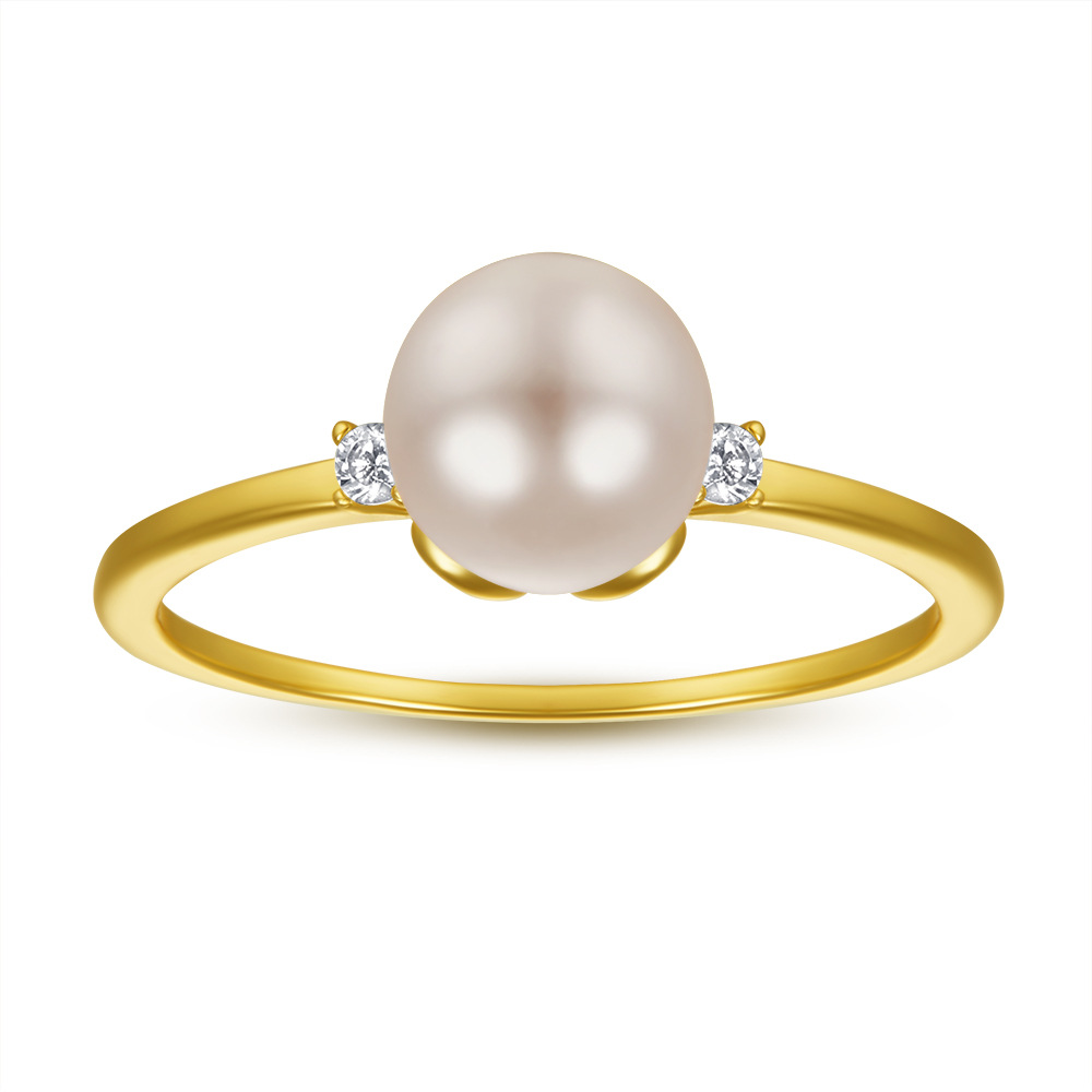 S925 Silver Gold Electroplated Pearl Ring for Women – Elegant Minimalist Inlaid Pearl Jewelry
