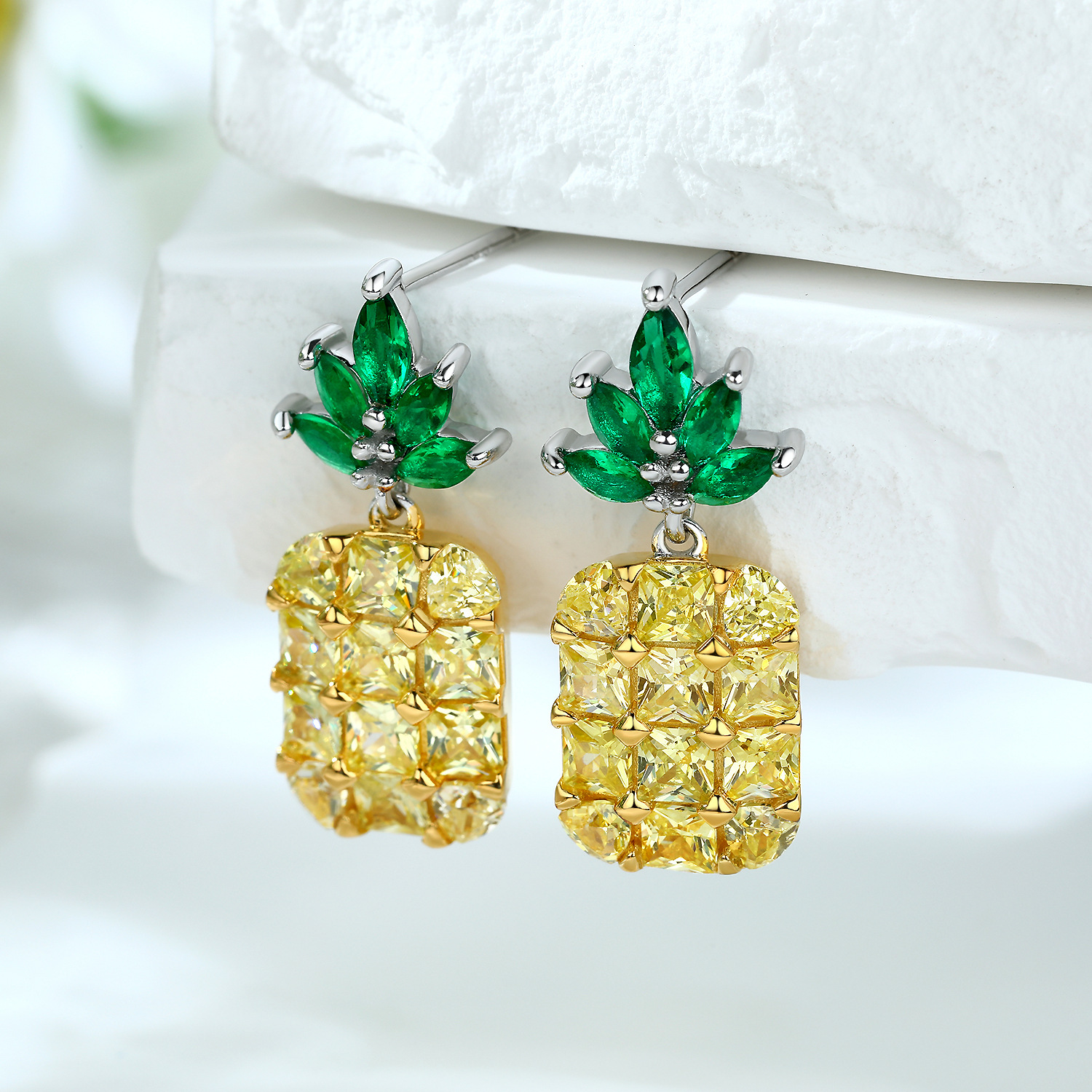 S925 Silver Zircon Pineapple Fruit Earrings for Women – Cute & Trendy Jewelry Gift