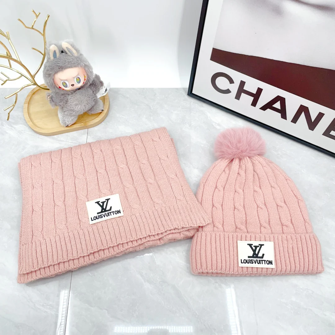 Embroidery knit scarf and hat set