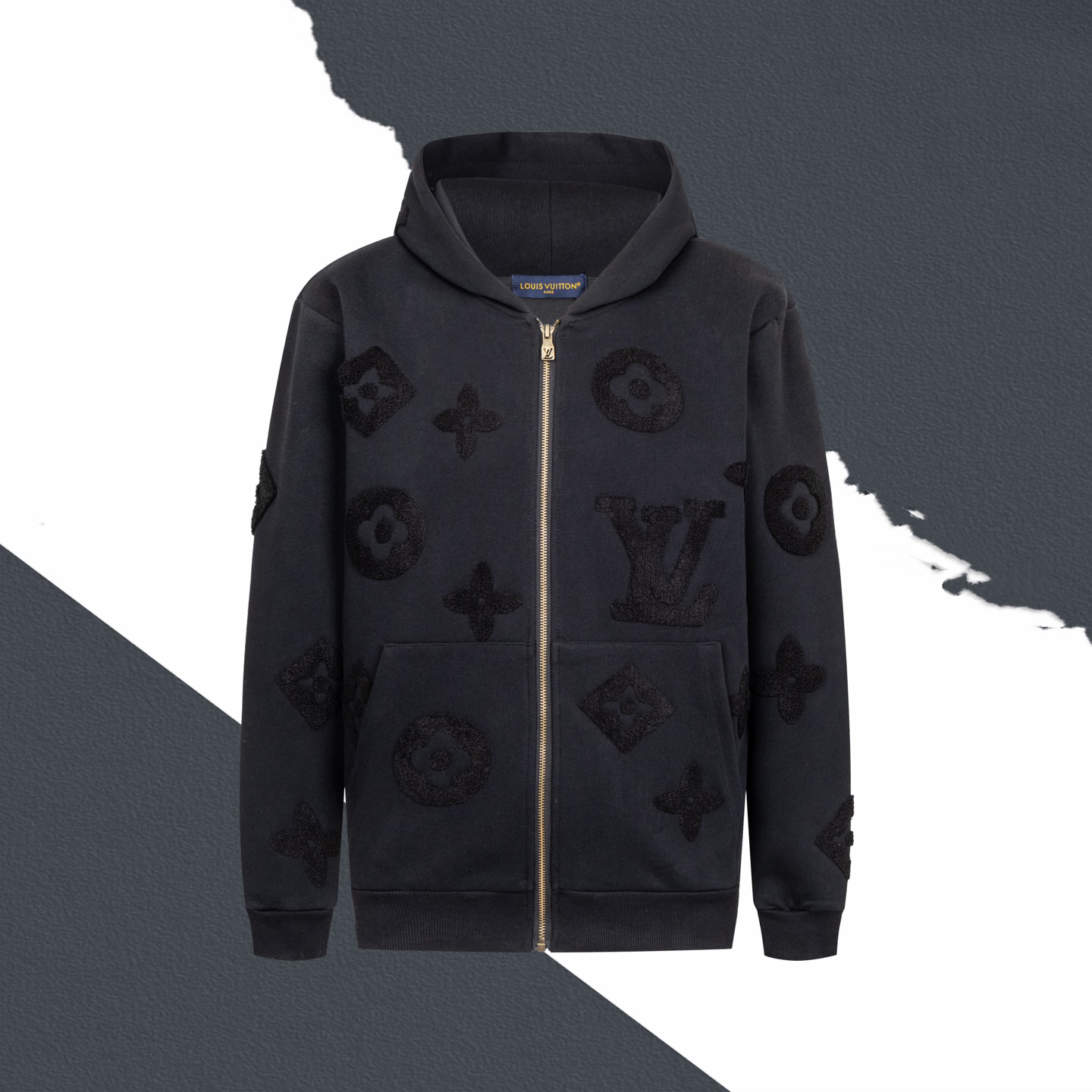 Embroidered Zipper Hooded Sweatshirt Jacket