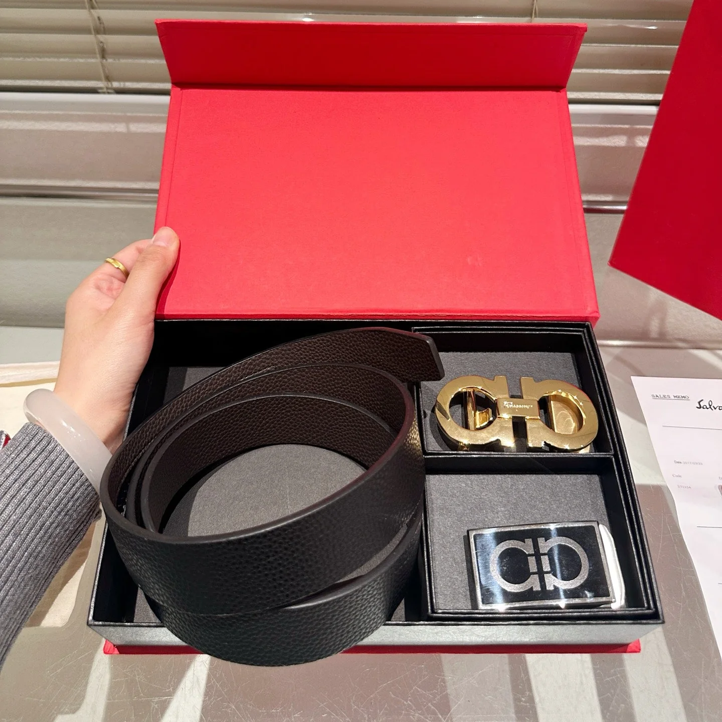 Men's Black Belt with Double Buckle Gift Box