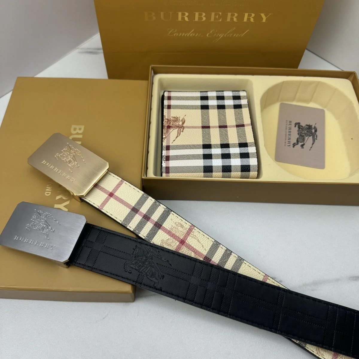 Square plaid belt + wallet gift box
