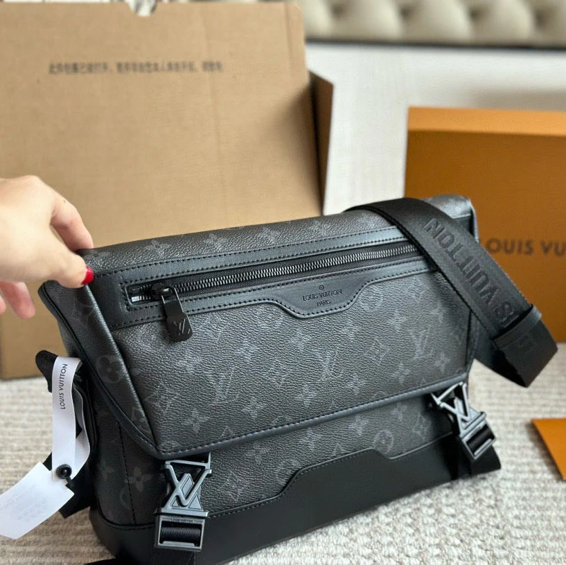 Black Floral Double-Button Messenger Bag