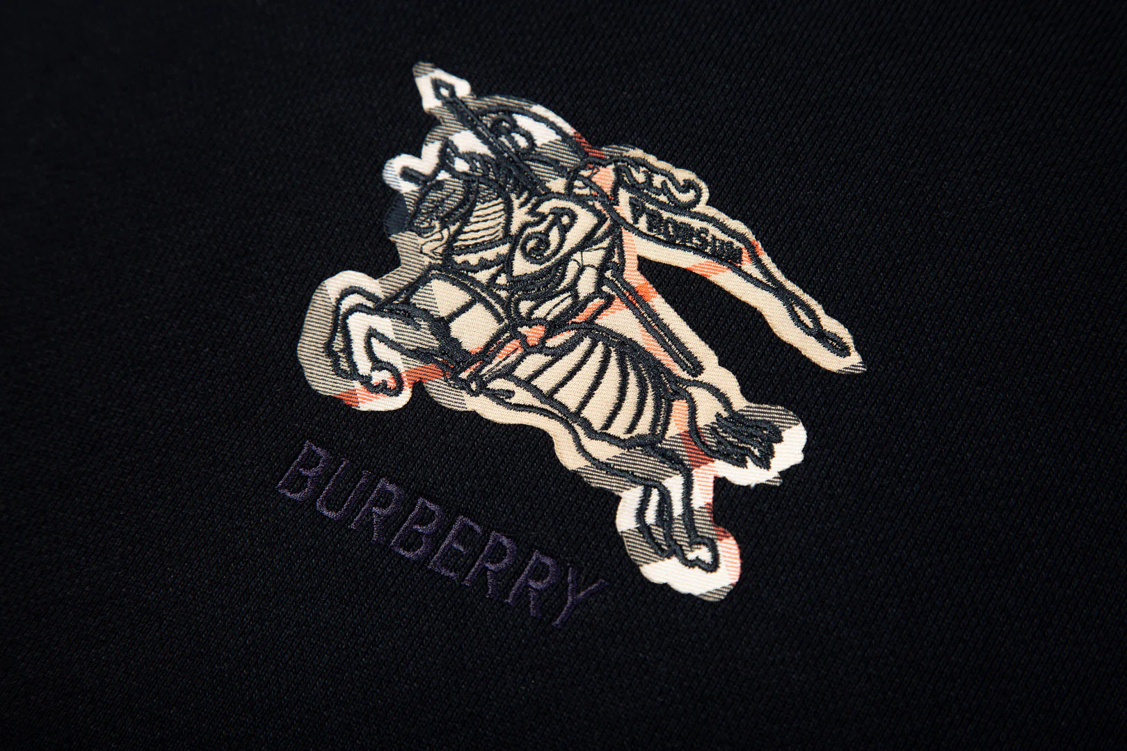 Logo Check Embroidered Cotton Hoodie