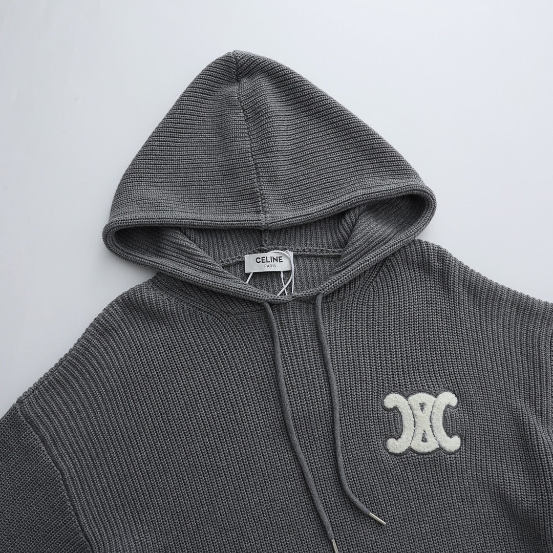 Cashmere embroidery hooded sweater