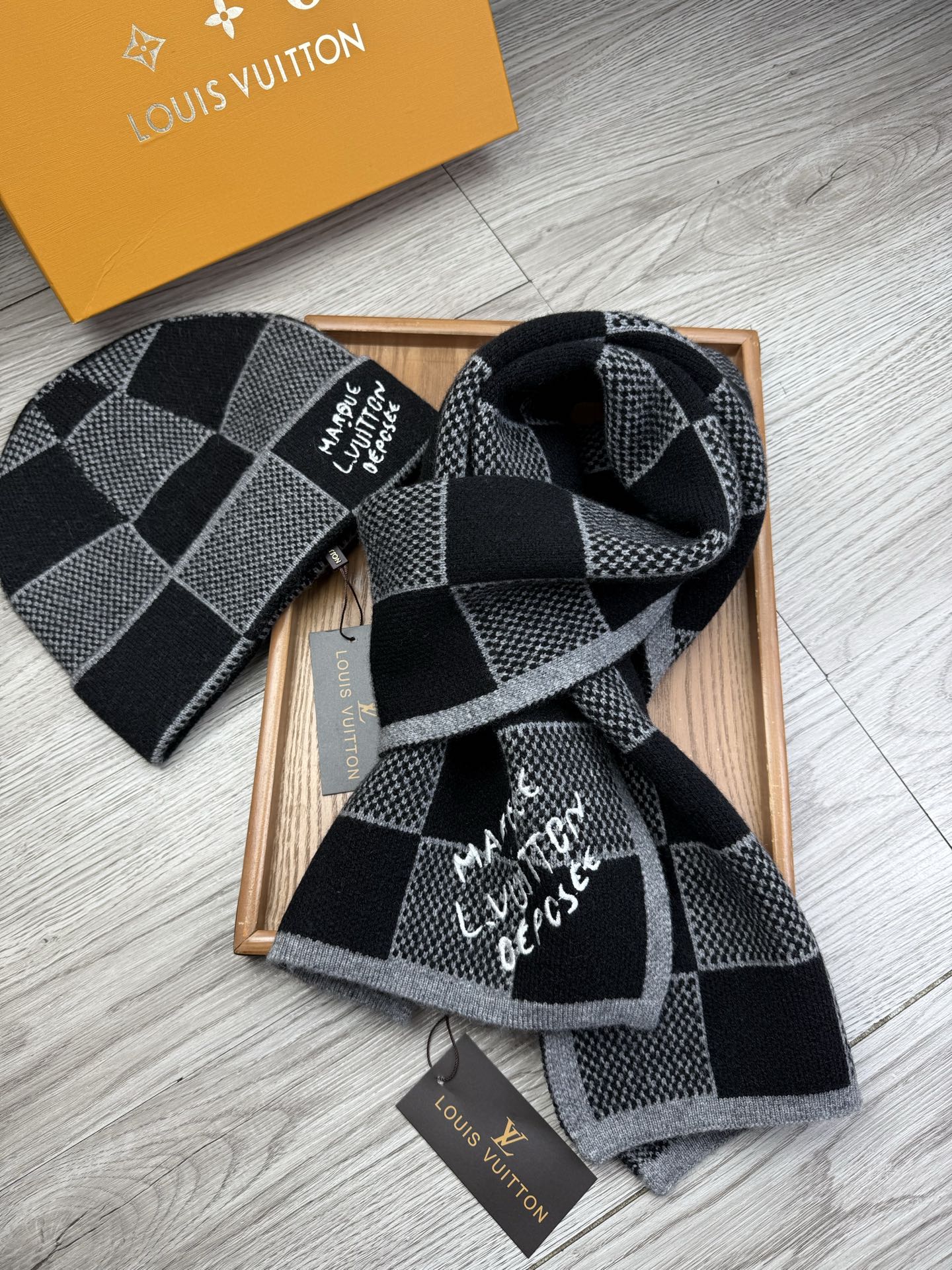Checkerboard scarf and hat set
