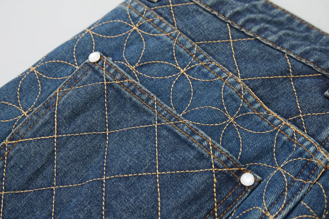 Embroidered denim padded jacket