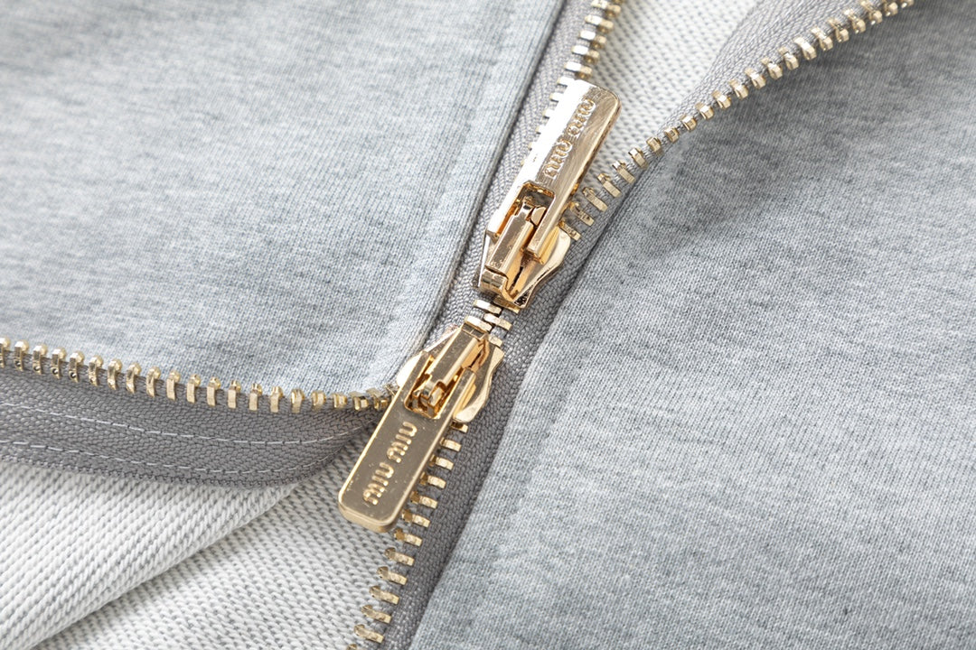 Embroidered zip-up sweatshirt jacket