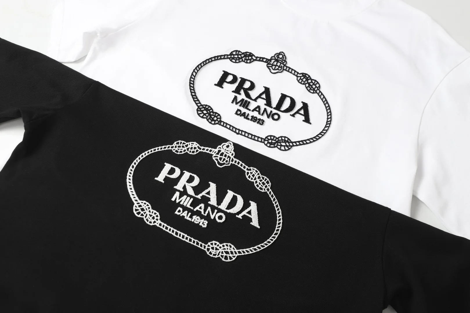 Embroidered flocked cotton T-shirt