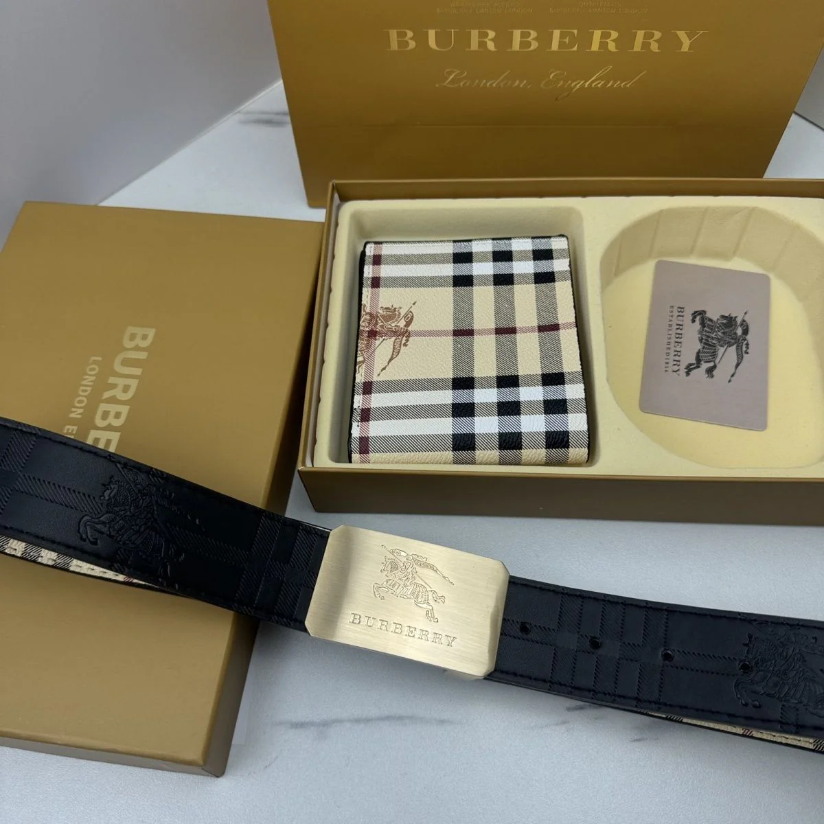 Square plaid belt + wallet gift box