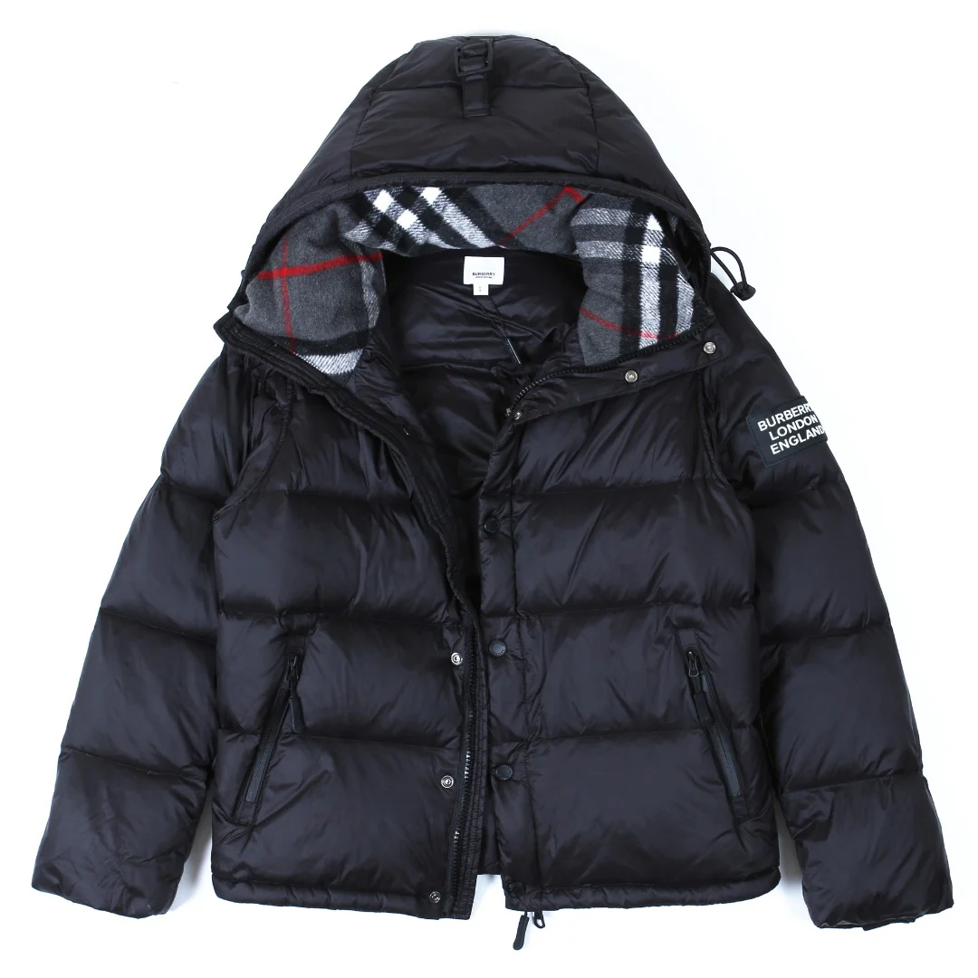 Check hooded down jacket