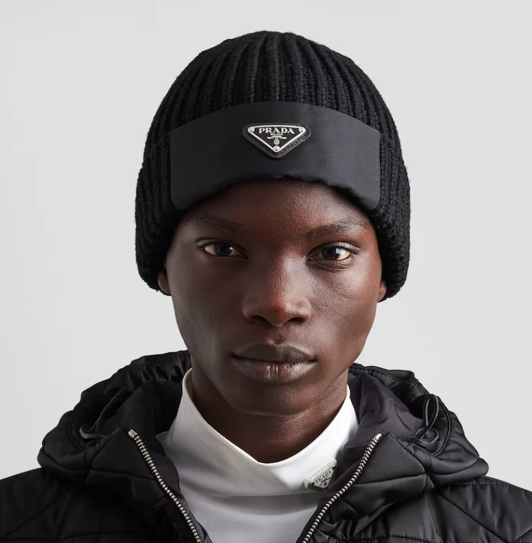 Nylon-paneled wool knit hat