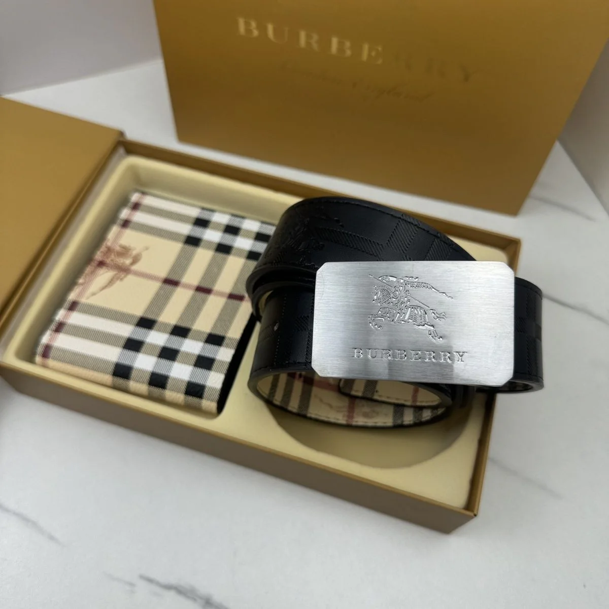 Square plaid belt + wallet gift box