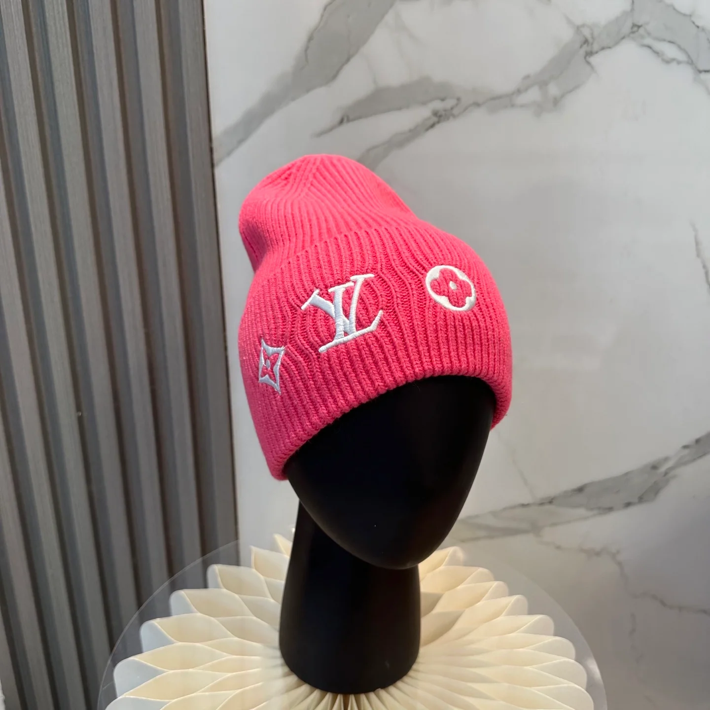 Floral embroidered knitted beanie