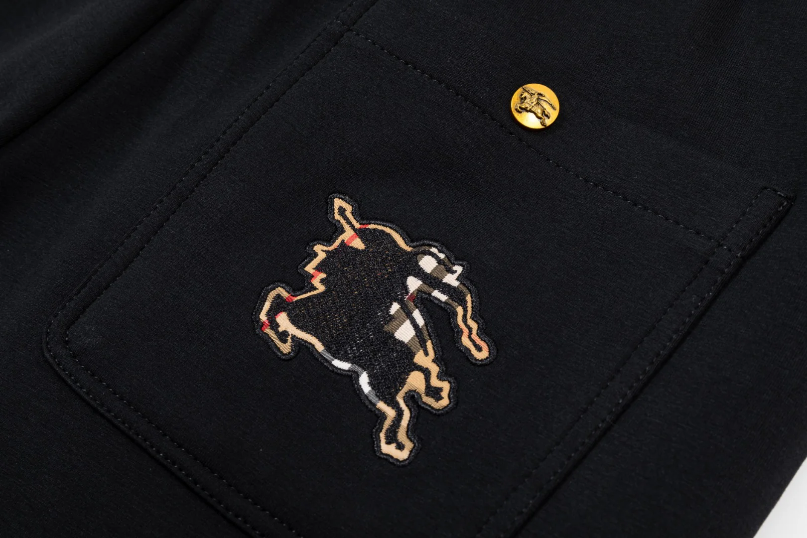 Embroidery plaid cotton drawstring trousers