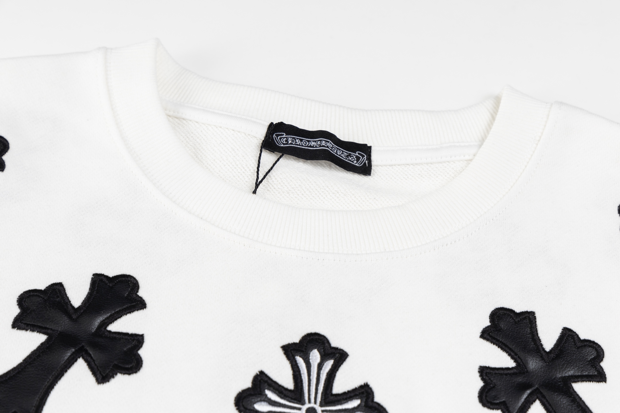 Leather Label Embroidered Crew Neck Sweatshirt