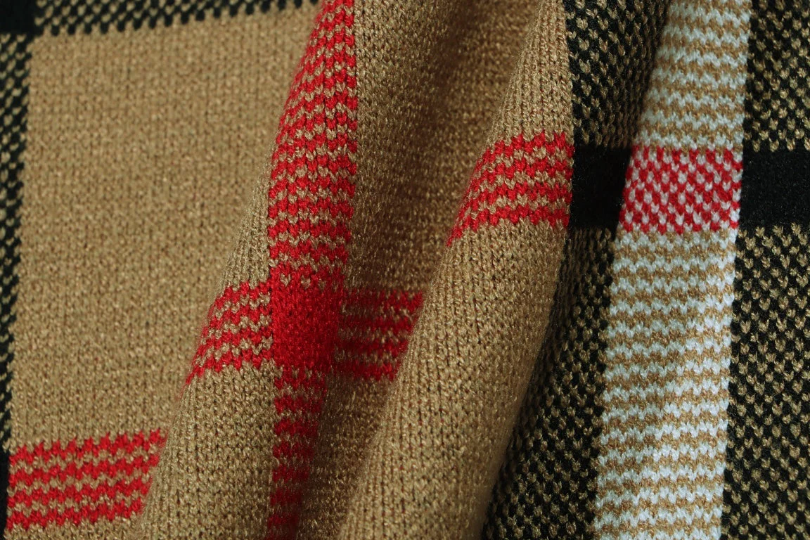 Knitted plaid cashmere sweatshirt