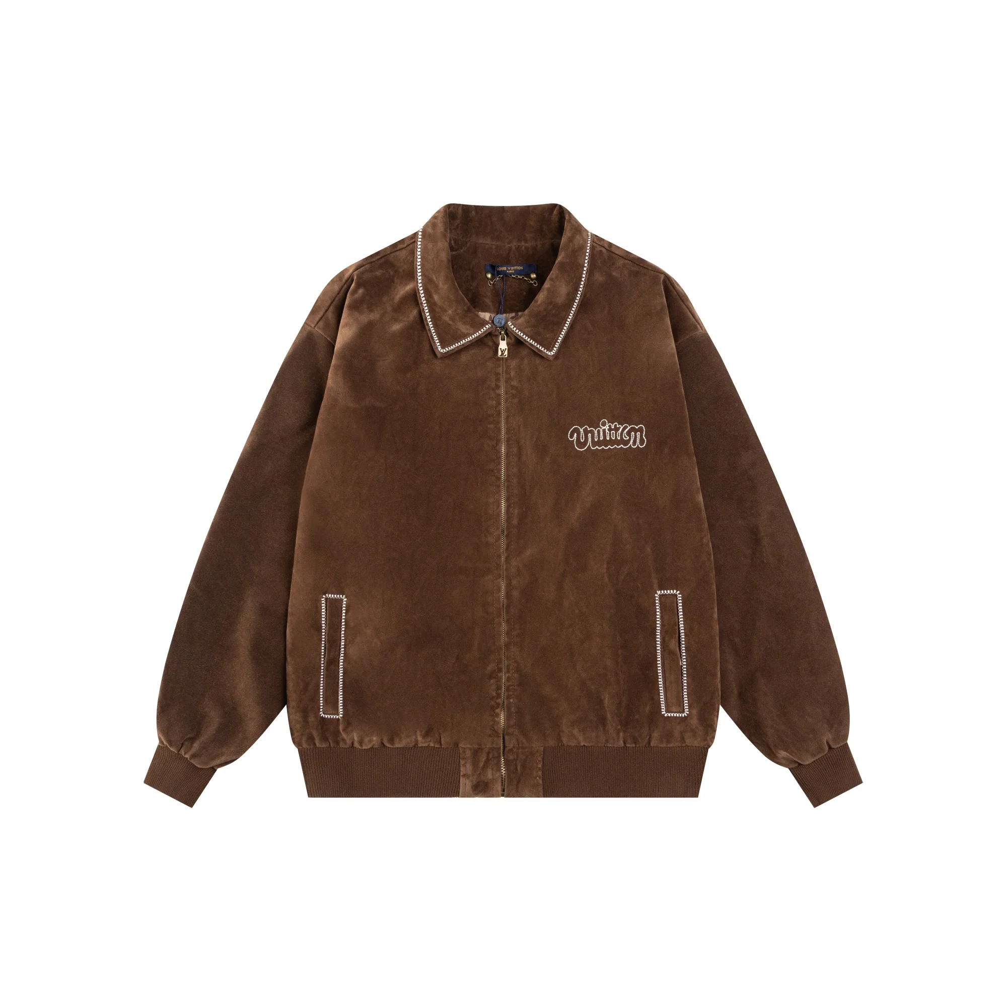 Embroidered suede cowhide bomber jacket