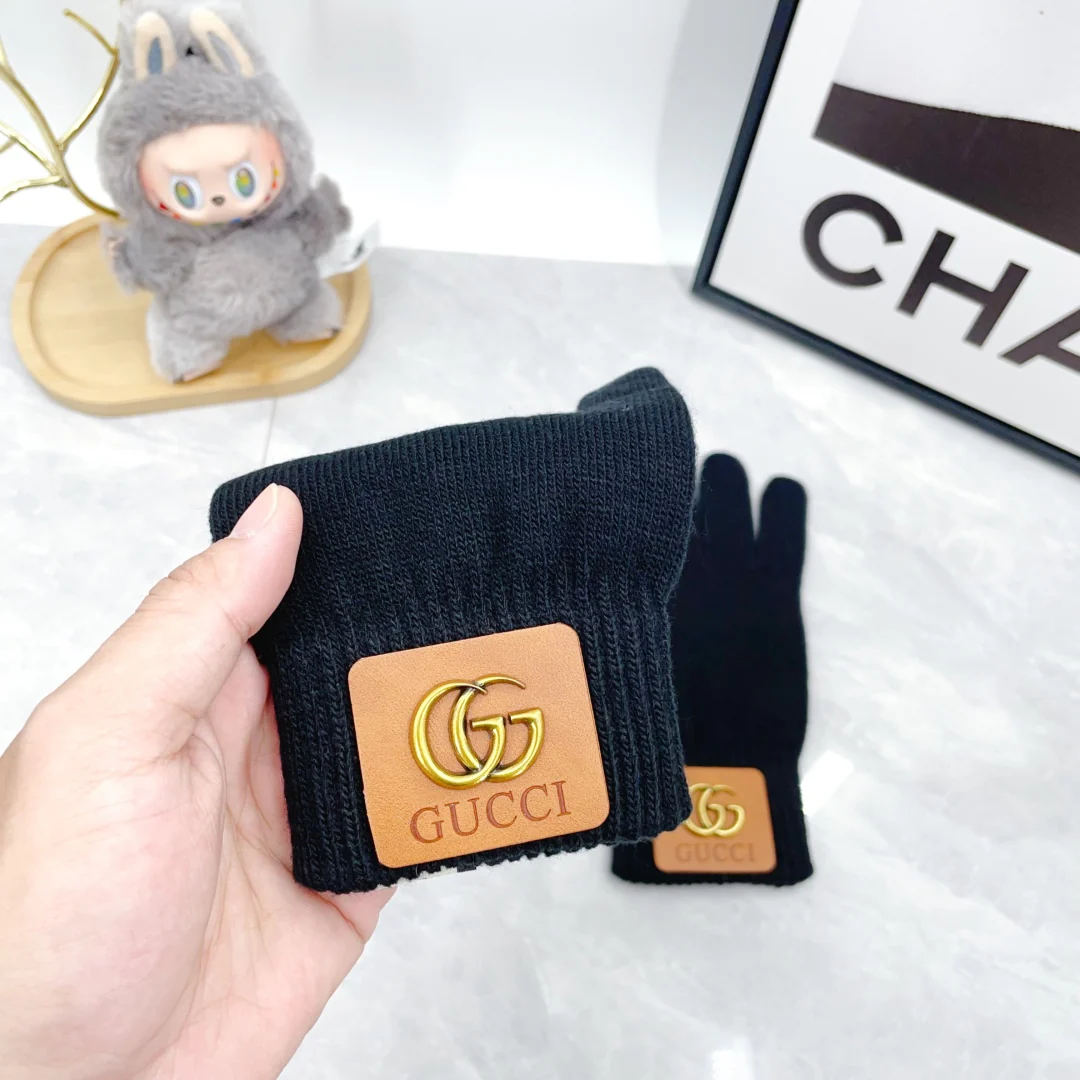 Metal Letters knitted scarf hat gloves set