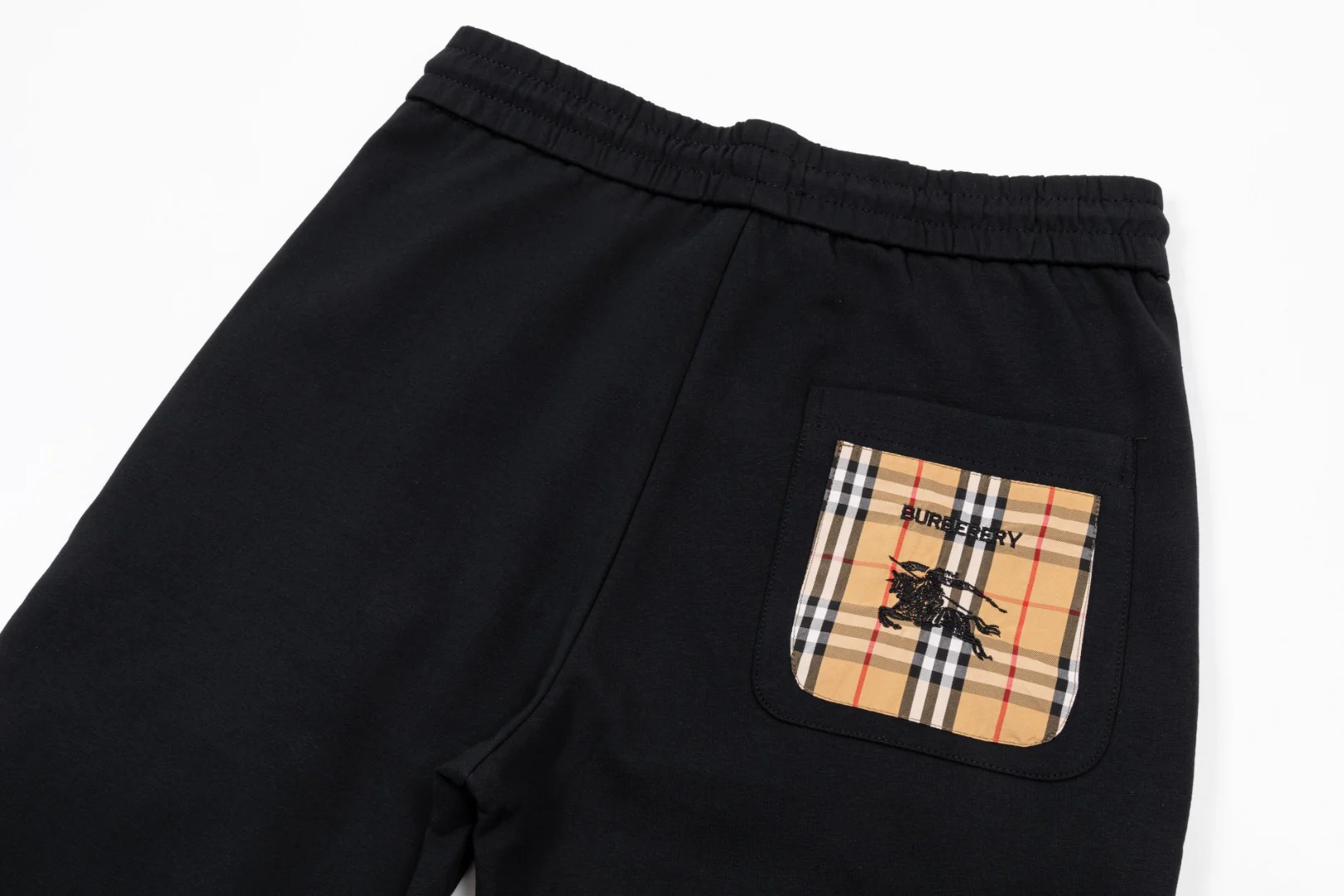 Check embroidered cotton drawstring trousers