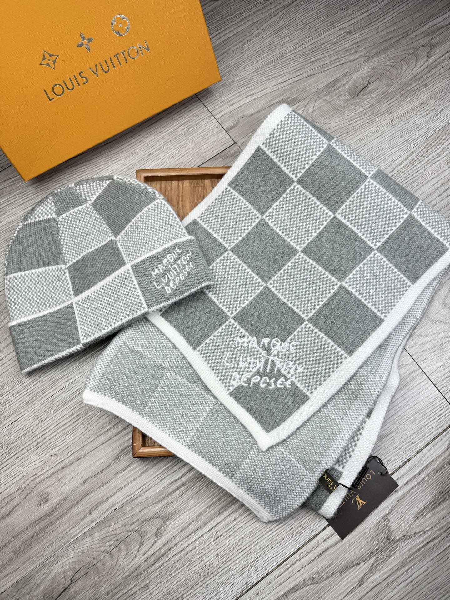 Checkerboard scarf and hat set