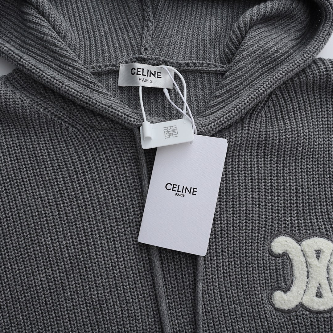 Cashmere embroidery hooded sweater