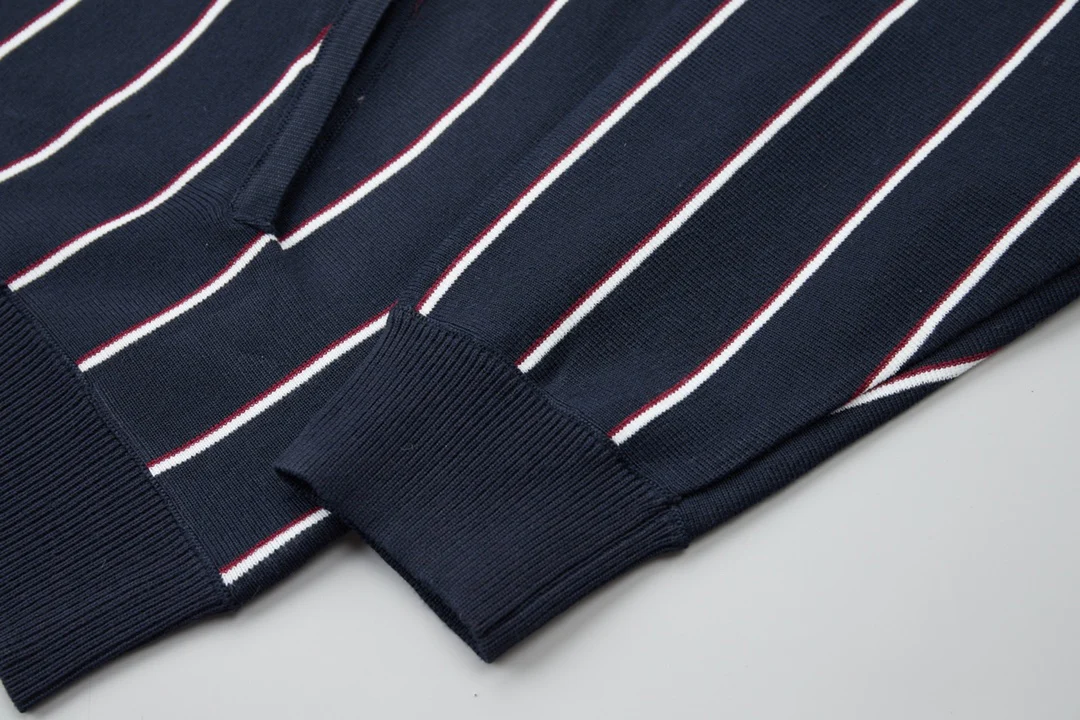 Striped knitted sweater lapel cardigan