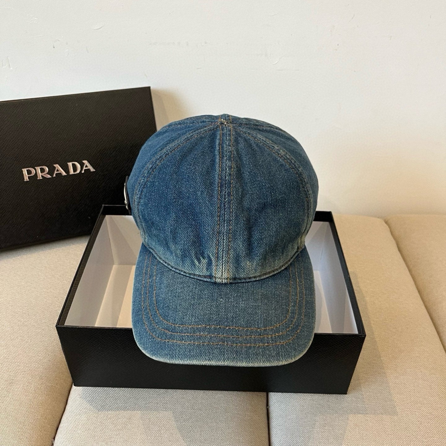 Distressed denim baseball cap