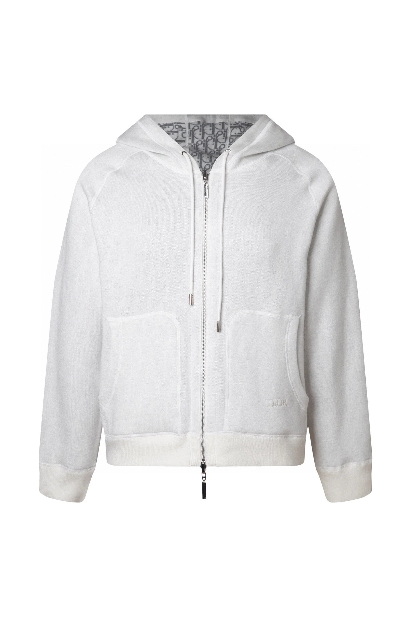 Reversible embossed cashmere hooded jacket