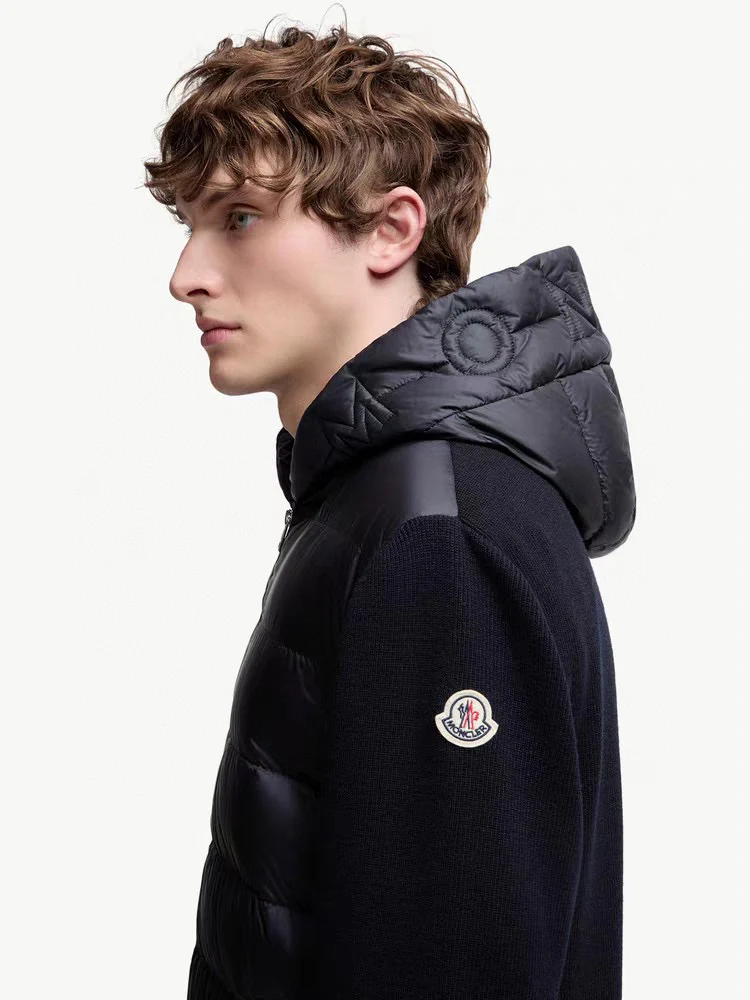 Wool Zip-Up Knit Down Hooded Jacket