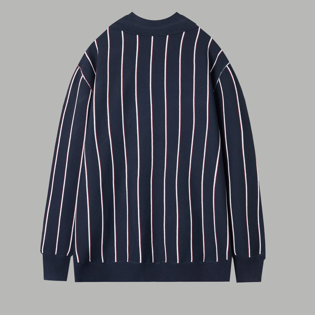 Striped knitted sweater lapel cardigan