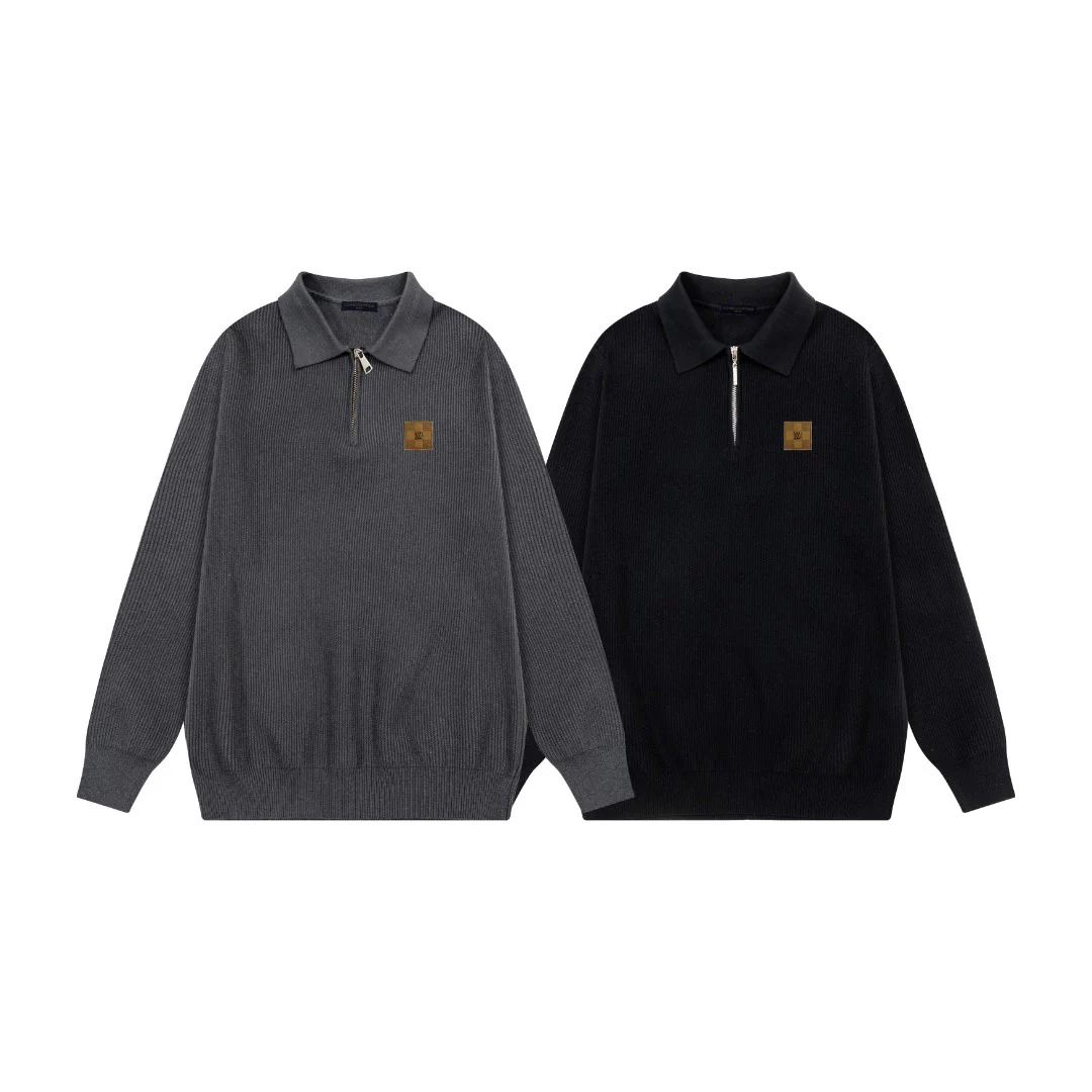 Knitted jacquard polo cashmere sweater