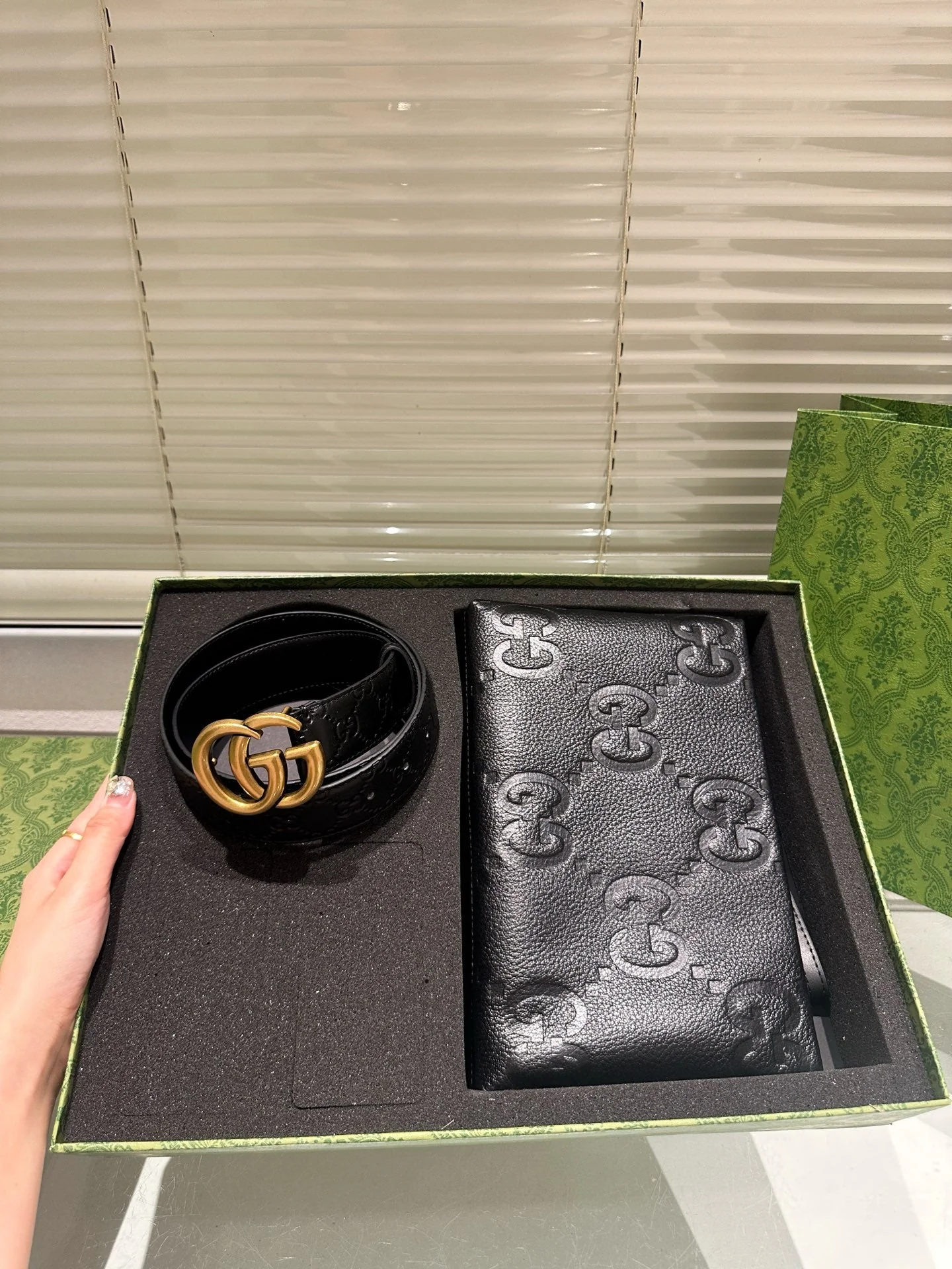Black Embossed Clutch + Belt Gift Box